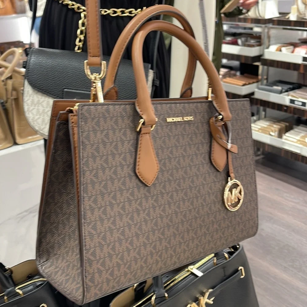 Michael Kors Sheila Medium Center Zip Satchel Bag Color: Brown NWT